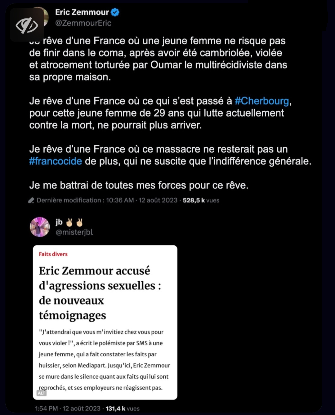 Publication d'Eric Zemmour et réponse